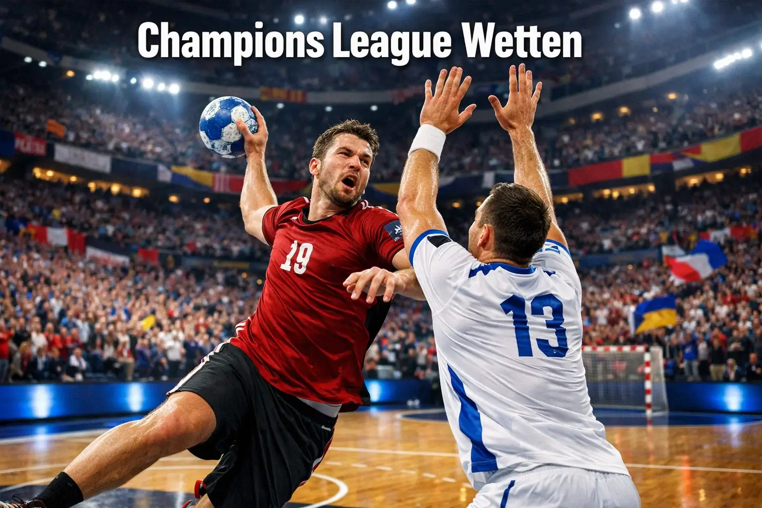 Handball-Spieler zweier Mannschaften im Duell bei einem europäischen Pokalspiel – EHF Champions League Wetten
