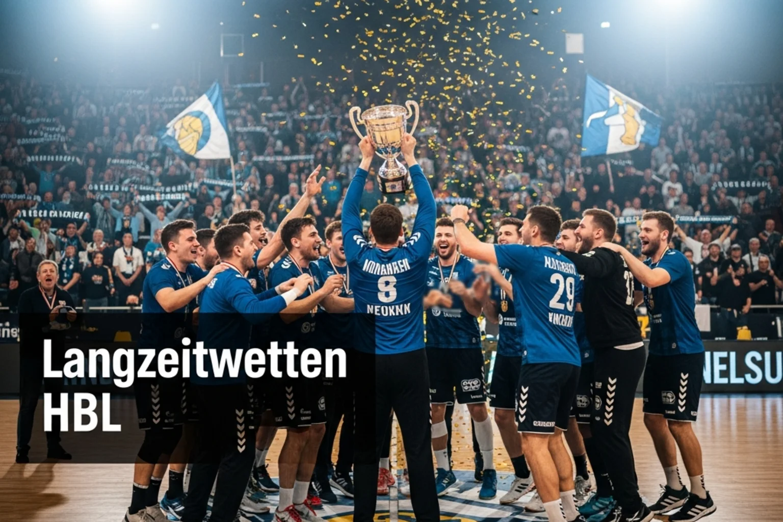 Handball-Mannschaft feiert den Meistertitel mit Pokal in der Halle – Langzeitwetten auf die Bundesliga