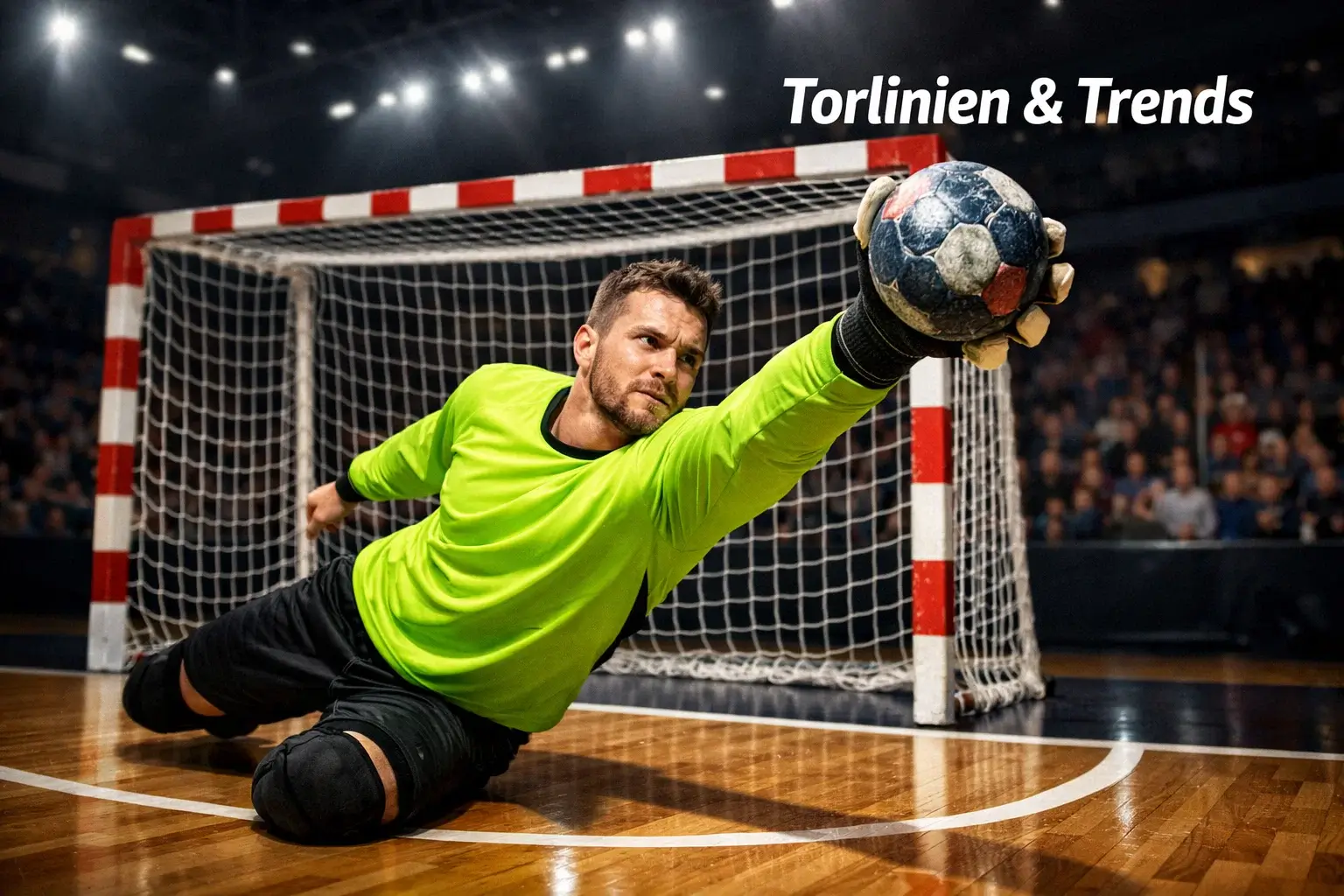 Handball-Torhüter hält einen Wurf in der Bundesliga-Halle – Over/Under Wetten auf Tore